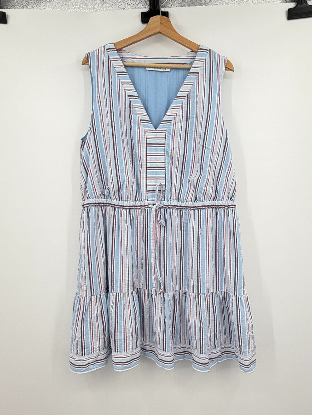 Vineyard Vines Seersucker Sleeveless Dress XL Red, White, Blue Striped Lined